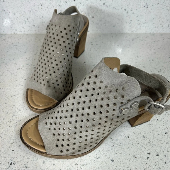 Barbara Barbieri Leather Slingback Peep Toe Block Heel Gray - Picture 2 of 12